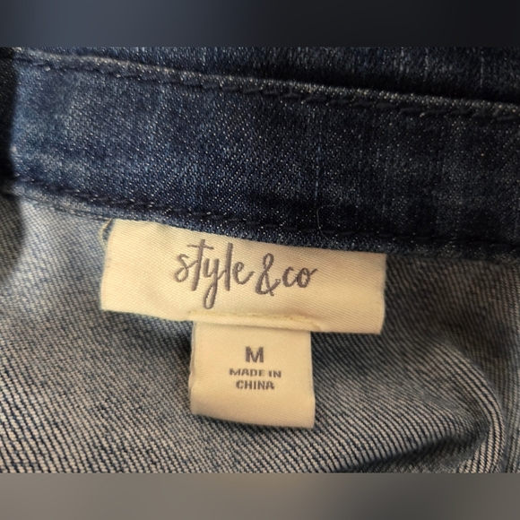 Style & Company Blue Denim Jean Jacket Adjustablw Sleeve Button Down M - Picture 7 of 8